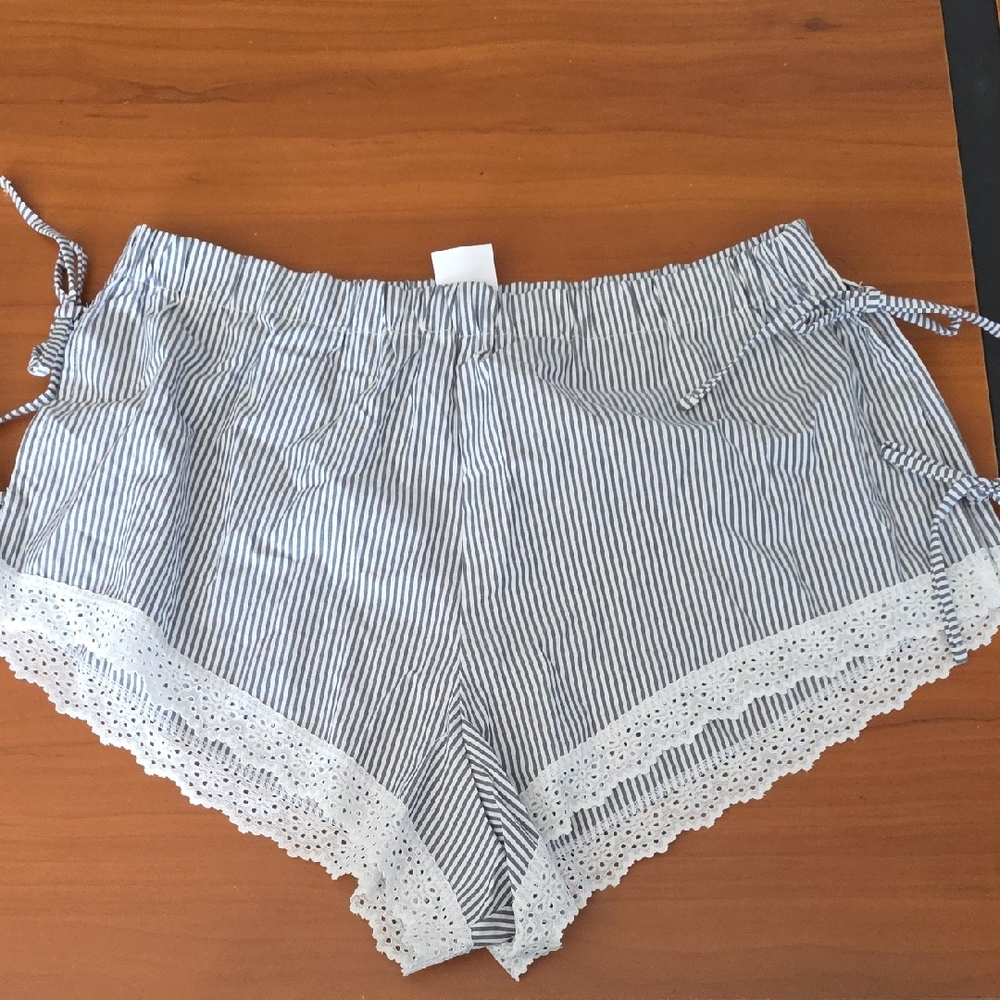 Colsie Blue and White Striped Lace Trim Pajama Shorts